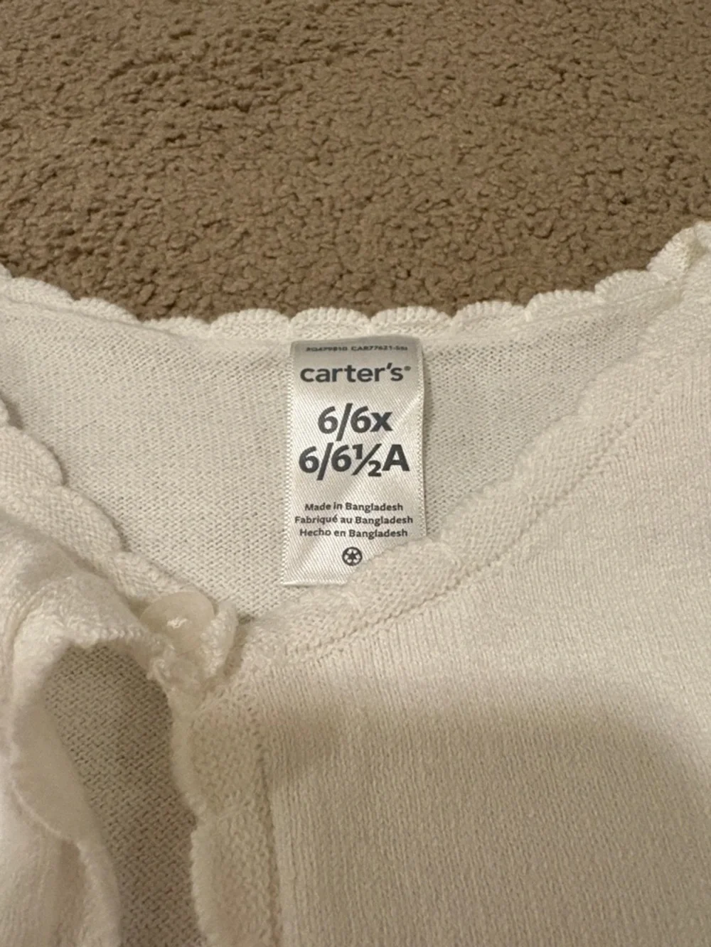 Carter's White Scalloped-Trim Knit Cardigan